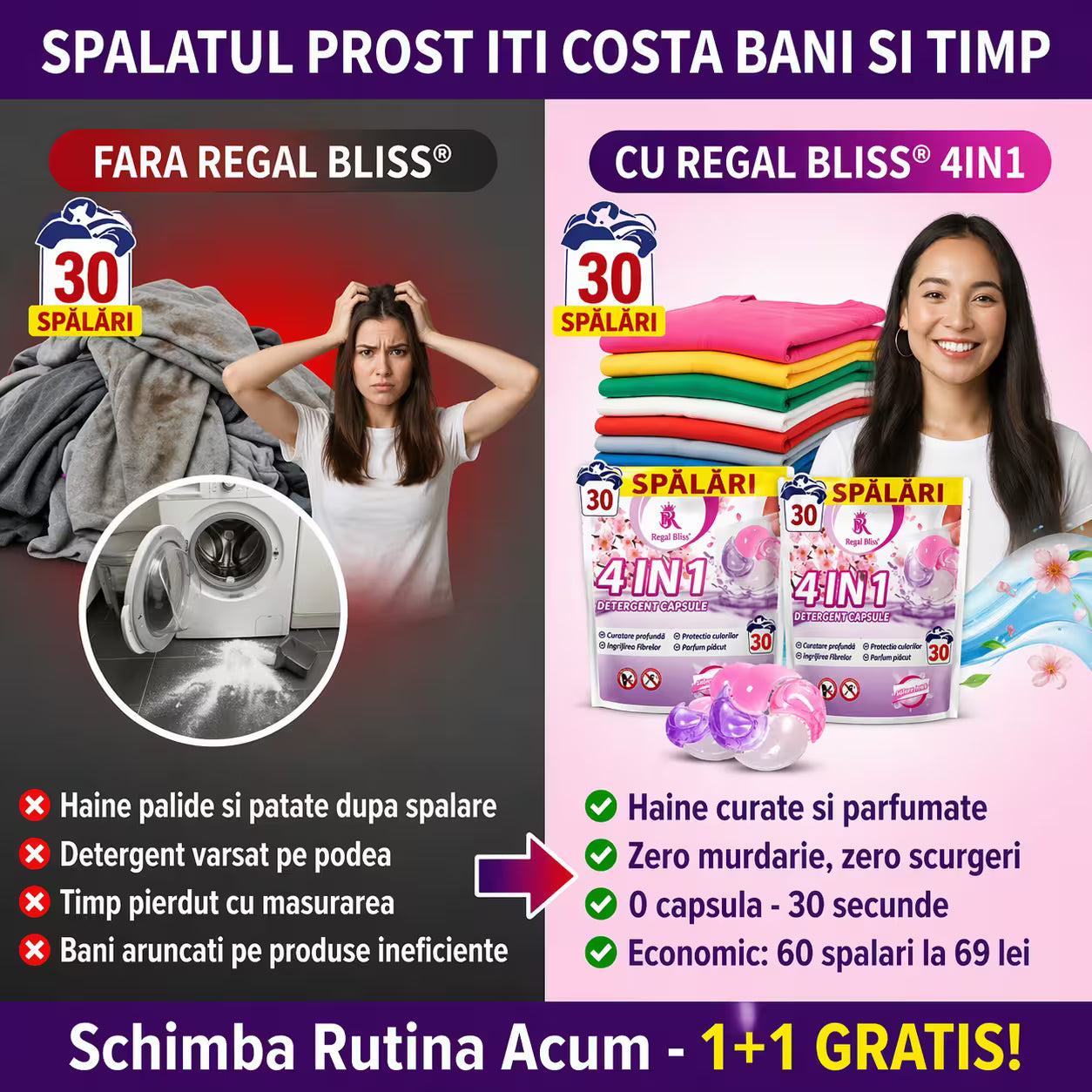 Detergent de rufe capsule roz 1+1 GRATIS