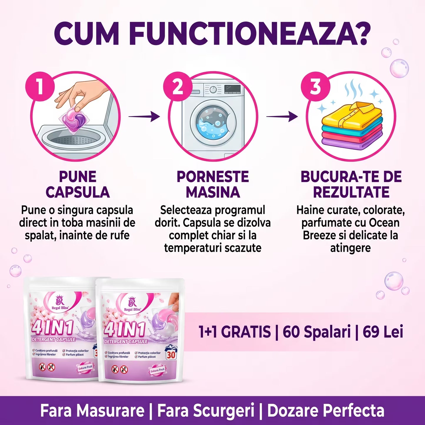 Detergent de rufe capsule roz 1+1 GRATIS