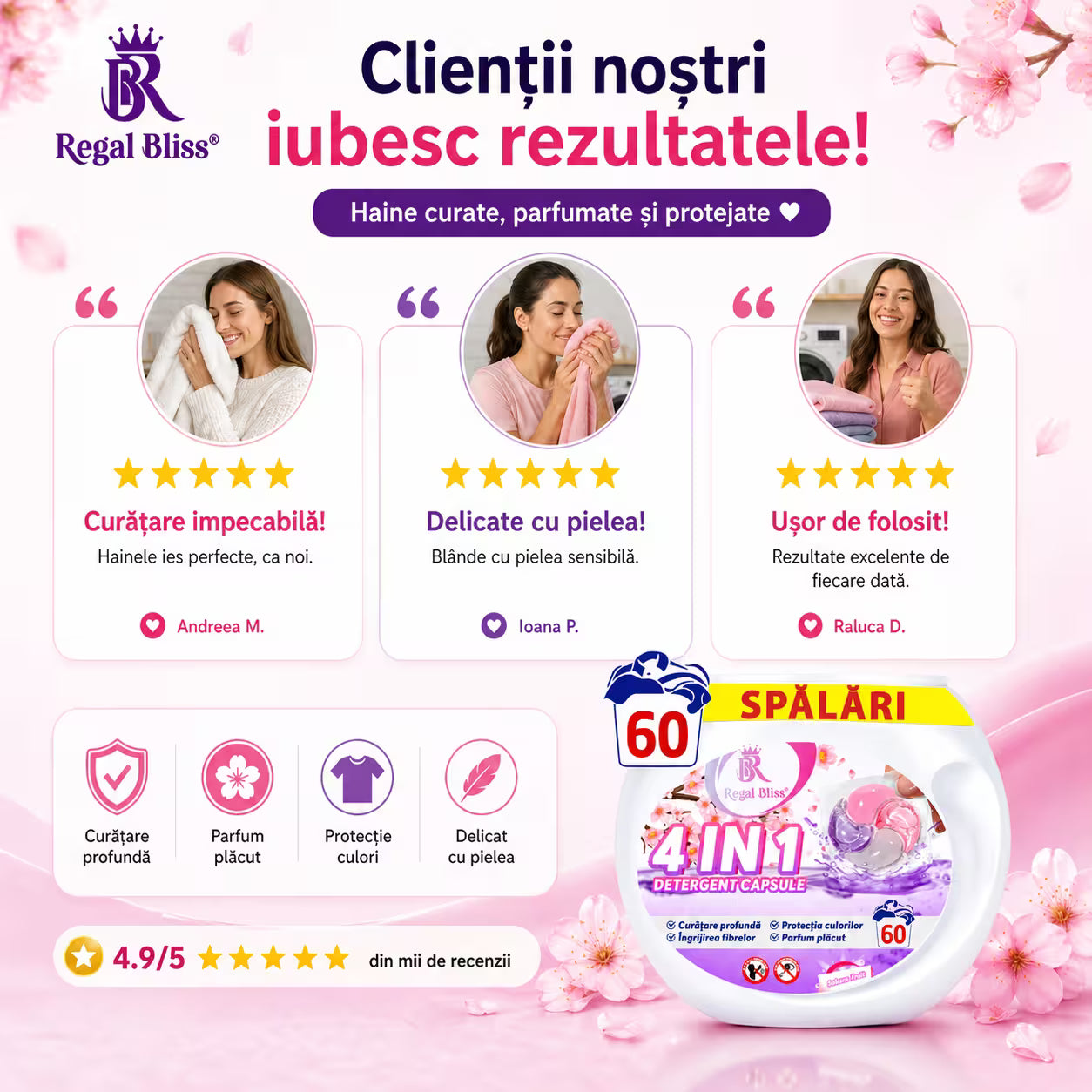 Detergent de rufe capsule roz 60 caps