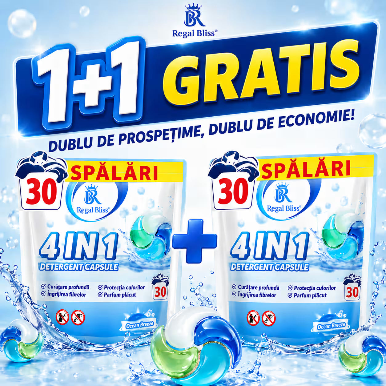 Detergent de rufe capsule albastru 1+1 GRATIS