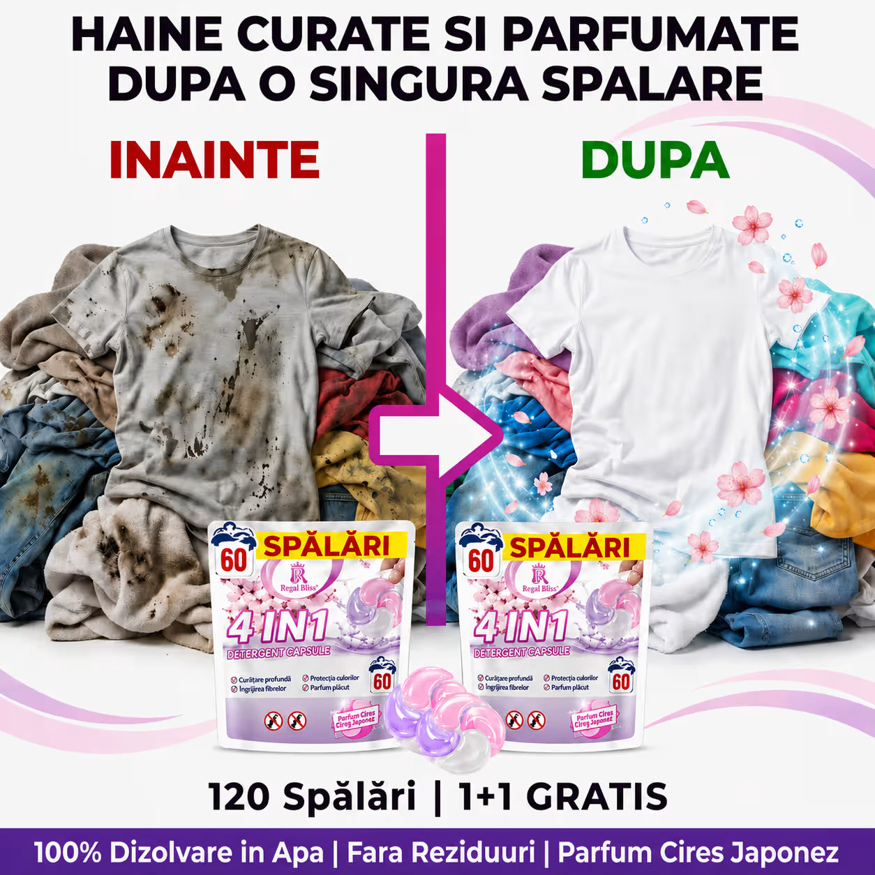 Detergent de rufe capsule roz 60 caps 1+1 GRATIS