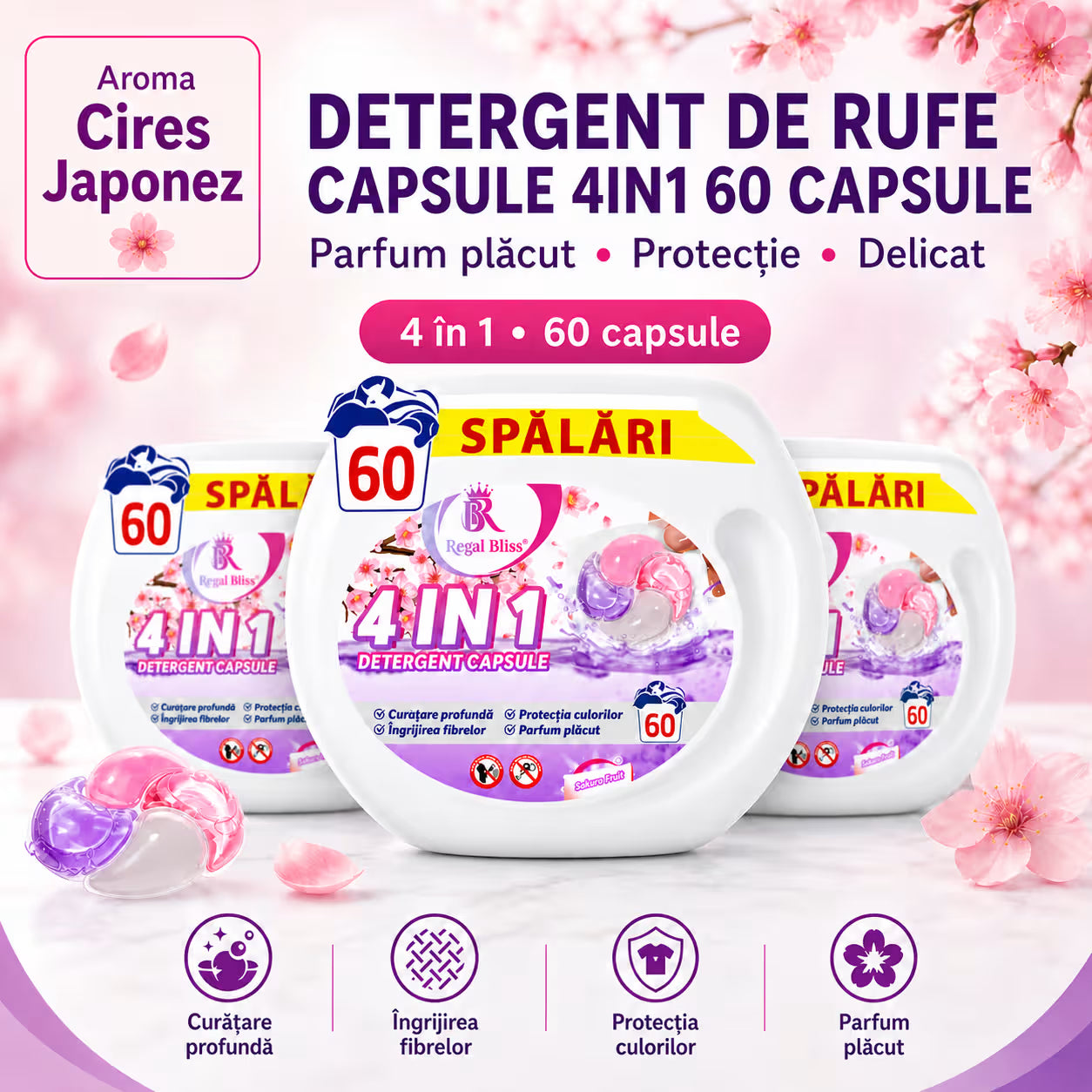 Detergent de rufe capsule roz 60 caps