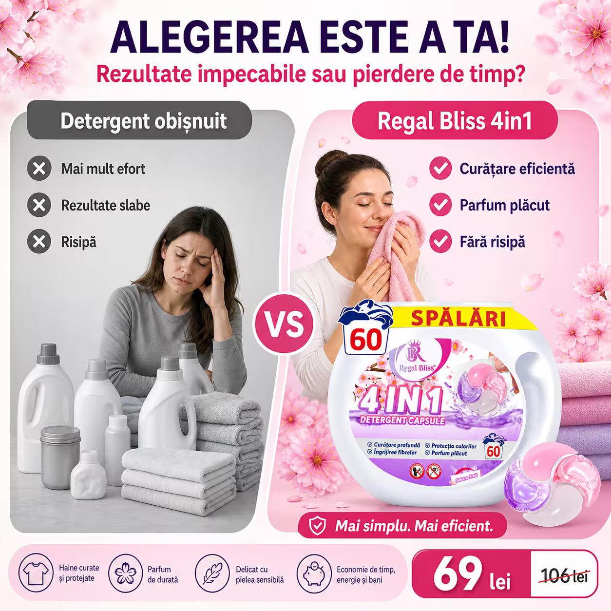 Detergent de rufe capsule roz 60 caps